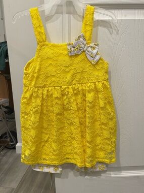 healthtex Yellow Lace Dress with Daisy Bow Accent